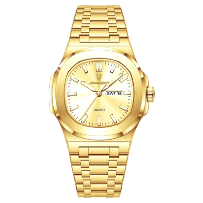 Poedagar Meridian men’s watch in full Gold, brushed steel bracelet and luminous hands
