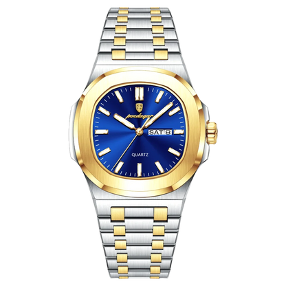 Poedagar Meridian men’s watch in Two-Tone Gold and Silver with Blue dial, premium brushed finish