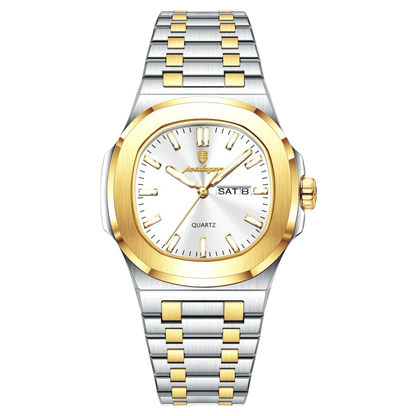 Poedagar Meridian men’s watch in Two-Tone Gold and Silver with White dial, classic brushed bracelet design