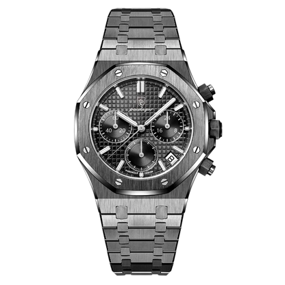 Poedagar Regent Chrono men’s watch Black Edition, full black stainless steel design with luminous subdials and stopwatch function