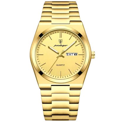 Poedagar Tempus men’s watch Gold Edition, brushed gold stainless steel bracelet and sunburst dial