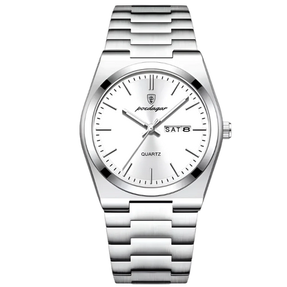 Poedagar Tempus men’s watch in Silver and White, stainless steel bracelet with clean minimalist dial