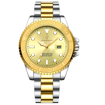 Poedagar Thalios men’s watch Gold Edition, full gold stainless steel bracelet with luminous dial and bezel