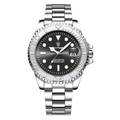 Poedagar Thalios men’s watch in Silver and Black, brushed stainless steel finish with luminous hands and bezel