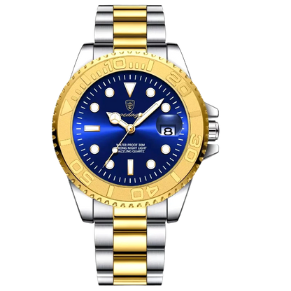 Poedagar Thalios men’s watch in Two-Tone Silver and Gold with Blue dial, luminous markers and sporty design