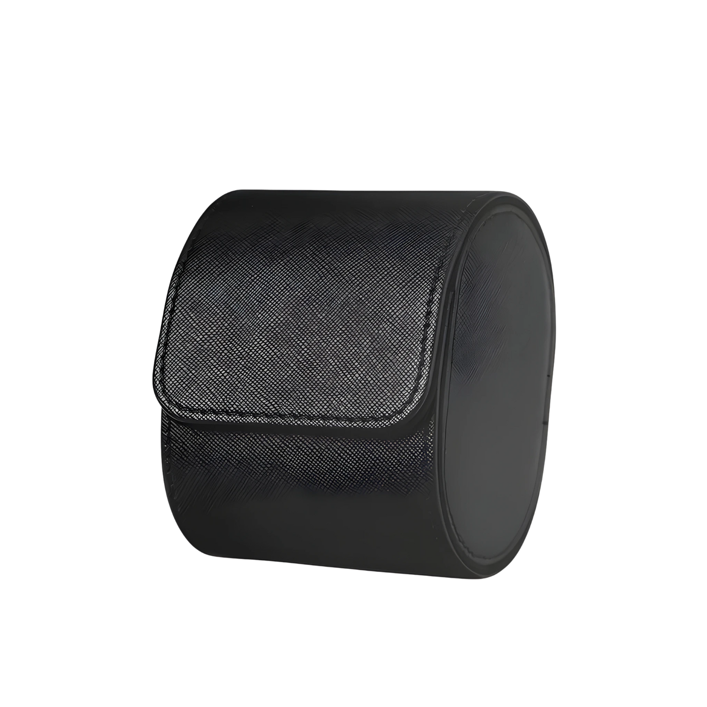 Black leather watch box on a white background