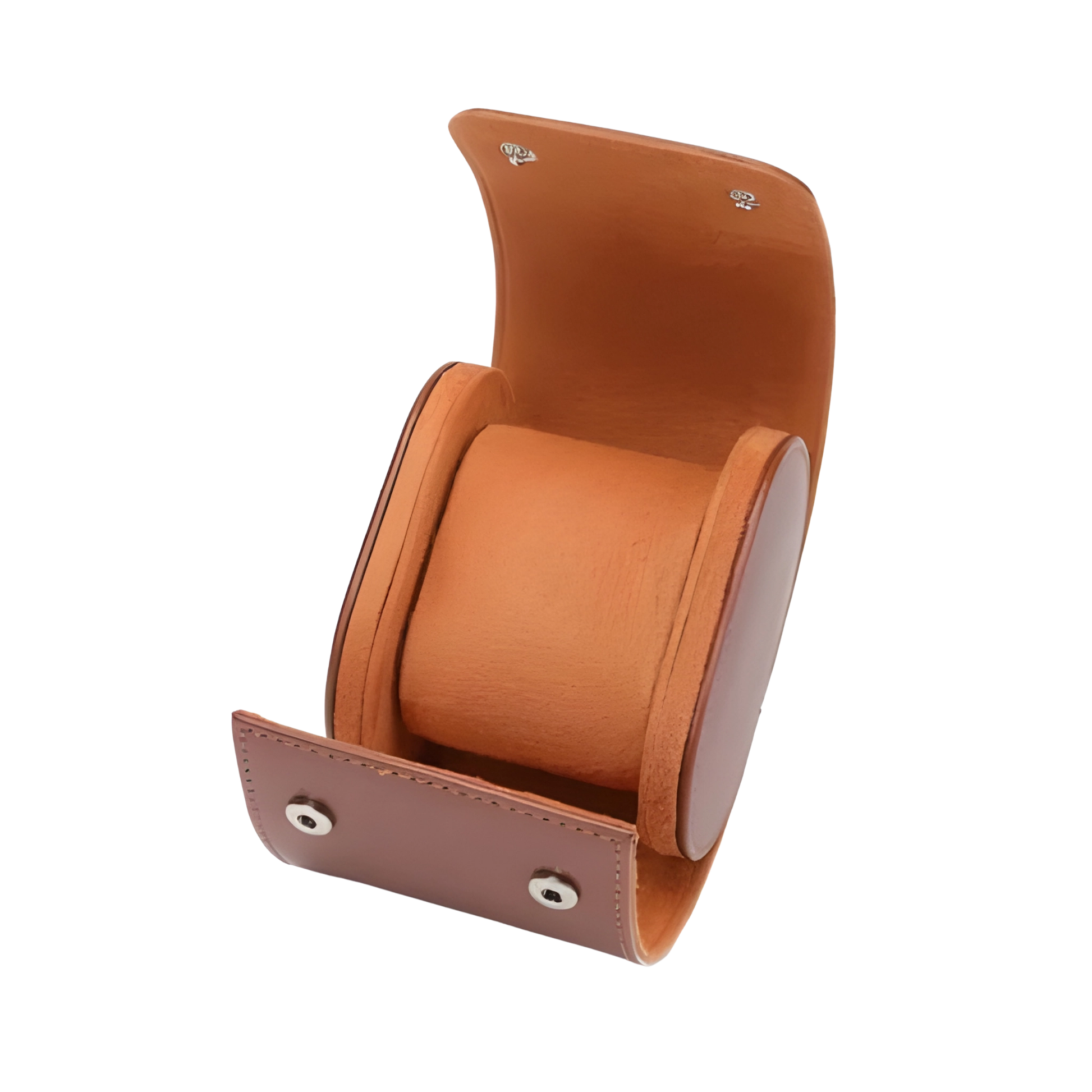 Brown leather tape dispenser on a white background