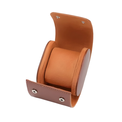 Brown leather tape dispenser on a white background
