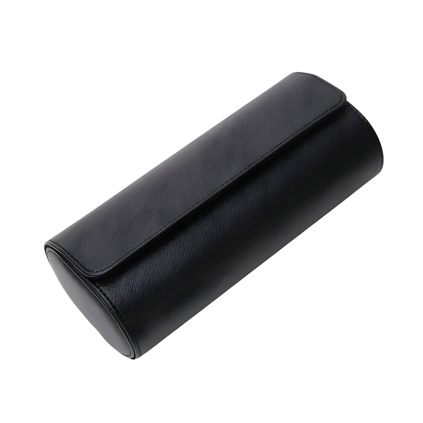 Black cylindrical leather case on a white background